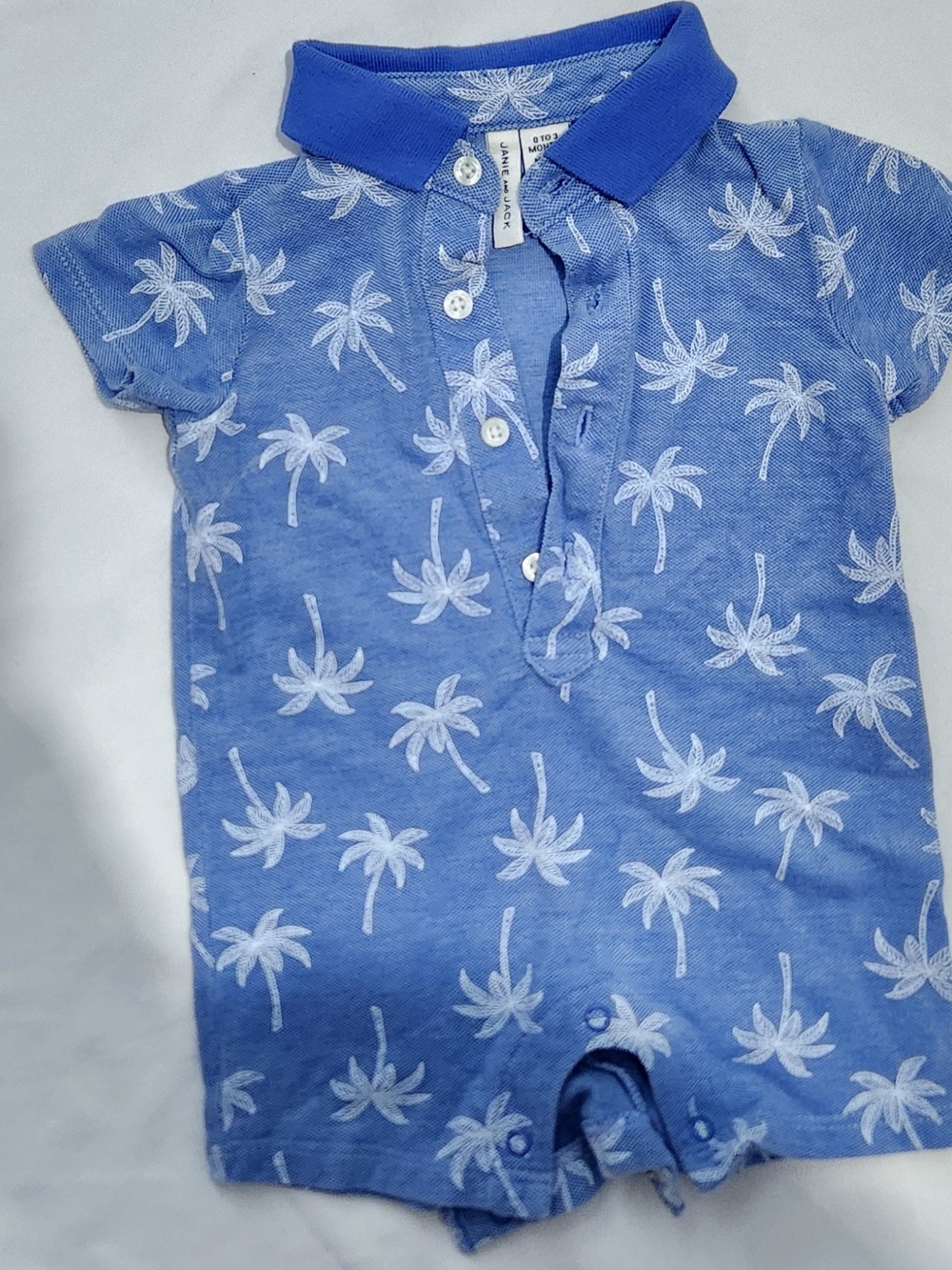 Janie and Jack Blue Palm-Print Polo One-Piece